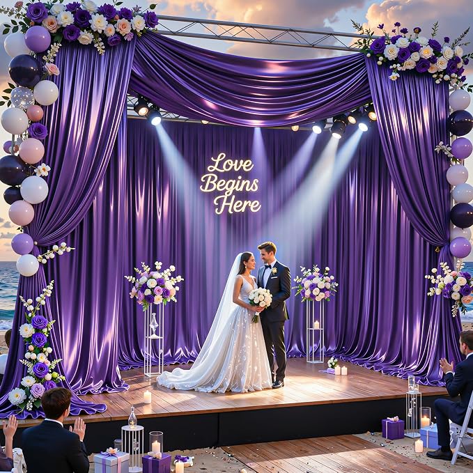 40x10ft Purple Glitter Backdrop Curtain - Image 2