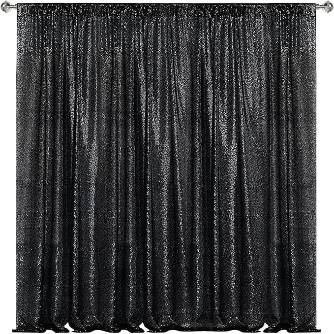 Sugargirl Black Sequin Backdrop Curtain 8FTx8FT Glitter Black Background Drapes by Sugargirl