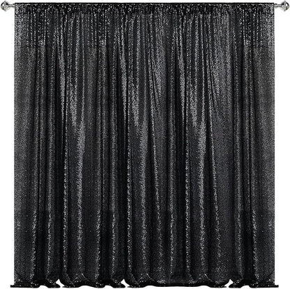 Sugargirl Black Sequin Backdrop Curtain 8FTx8FT Glitter Black Background Drapes by Sugargirl
