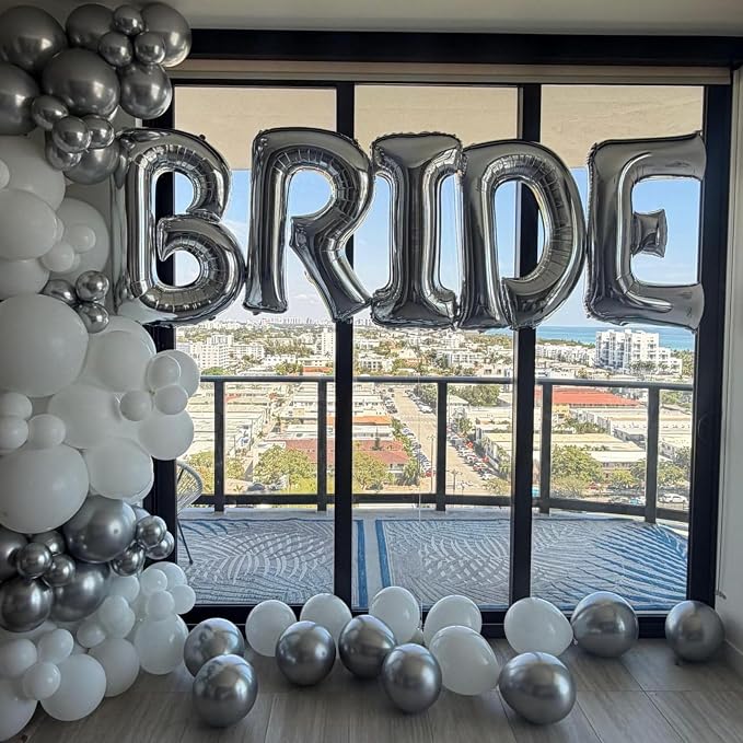 40 Inch BRIDE Balloons Bachelorette Party Decorations, Metallic Silver Bride - Image 7
