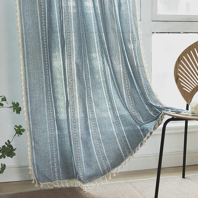 Sutuo Home Denim Blue Boho Curtains 84 Inches Long - Image 3