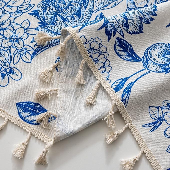 F-CHU Blue Curtains for Bohemian 90 Inch Length French Country Floral Drapes - Image 5