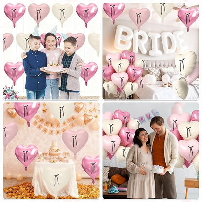 Pink Heart Balloons, 18 Inch Pink Sand White Foil Balloons - Image 5