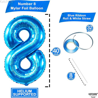 KatchOn Foil Blue Number 8 Balloon Mermaid Birthday Decorations - Image 4