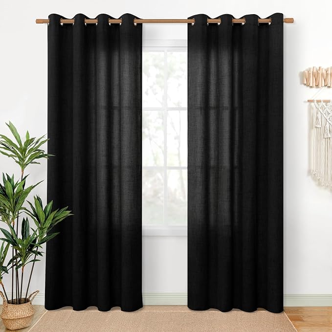 YoungsTex Black Linen Curtains 80 Inch Length by YoungsTex