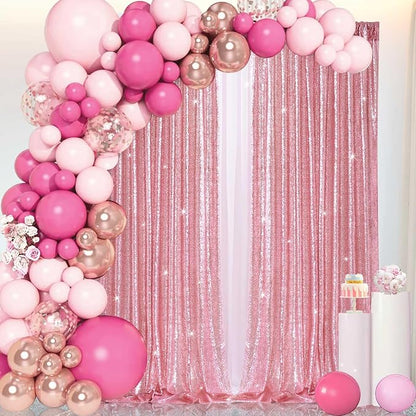 Pink Sequin Backdrop Curtains Party Photo Glitter Drapes 2 Pcs 2FTx8FT | - Image 2
