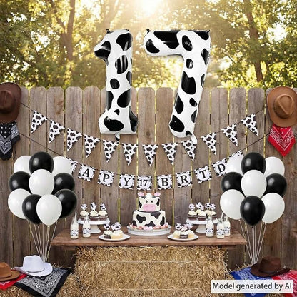 40 Inch Cow Print Number 17 Balloon Set, Giant Black & White Foil Mylar Number - Image 2