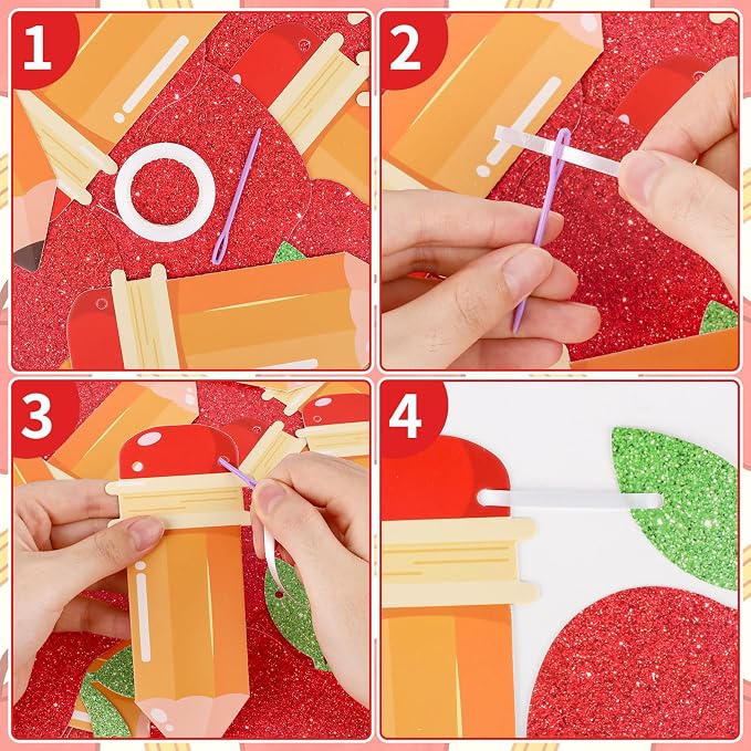 Hooqict 2 Pieces Back to School Pencil and Apple Banner Decorations Welcome - Image 7