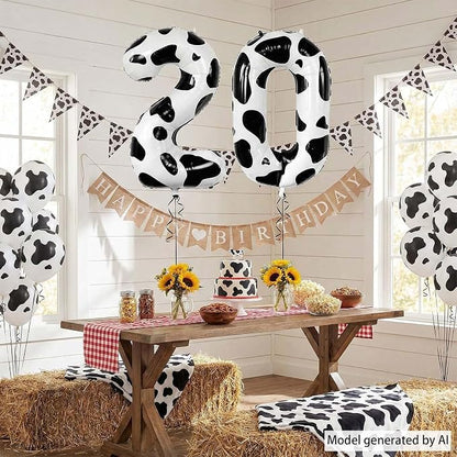 40 Inch Cow Print Number 20 Balloon Set, Giant Black White Cowhide Foil Mylar - Image 5