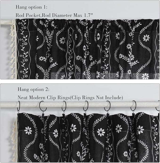 Schweek Black Boho Curtain 84 Inches Length 2 Panels Drapes - Image 6