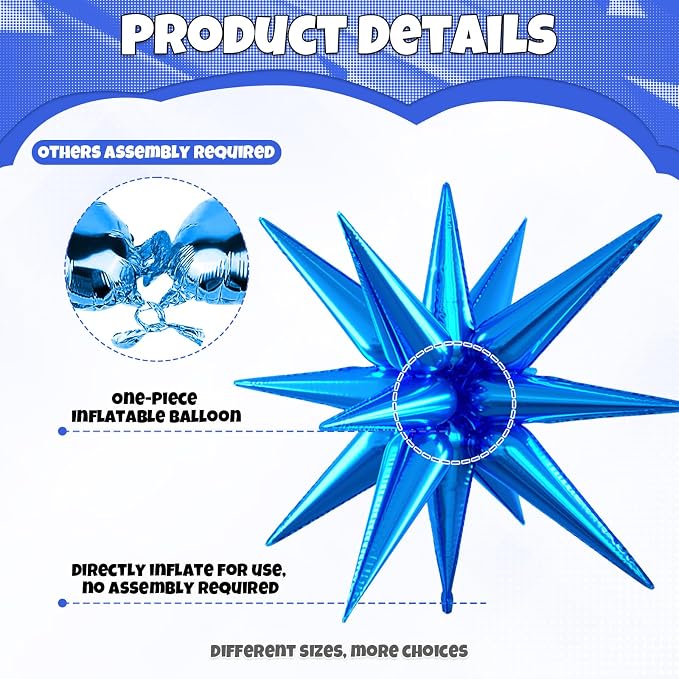 Orange and Blue Star Balloons, 22/27 Inch Blue and Orange Star Shaped Balloons - Image 3