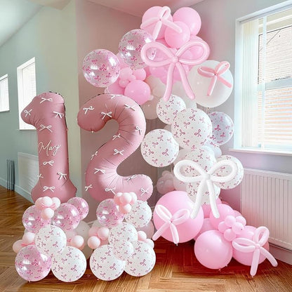 Pink Bow Balloons, 12Inch Transparent Bowknot Print Helium Balloon - Image 4