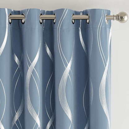 NICETOWN Dusty Blue Patterned Stripe Curtains - Image 3