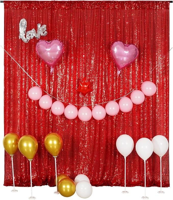 Poise3EHome Red Sequin Backdrop Curtain, 10Ft x 10Ft Red Glitter Photography - Image 9