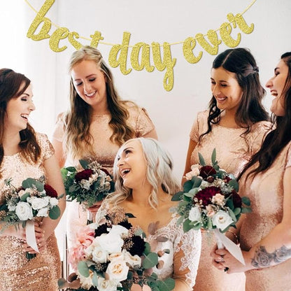 Qttier Best Day Ever Banner, Wedding Banner, | Gold Glitter Wedding Reception - Image 6