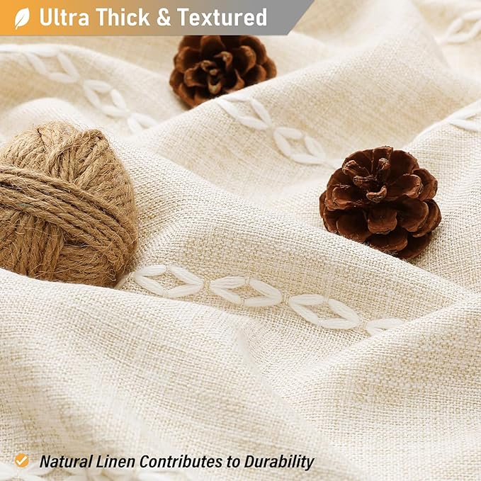 Cream Boho Farmhouse Linen Heavy Duty Shower Curtain Set, Water Repellent - Image 3