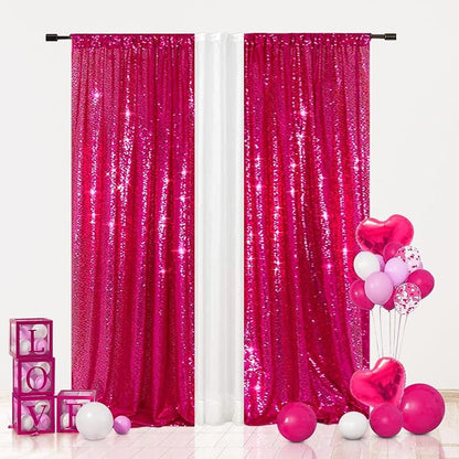 Eternal Beauty Hot Pink Sequin Backdrop Curtains, 2 Panels 2x8FT | 3mm Sparkle by EternalBeauty