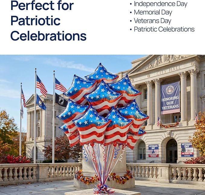 Dream Decor American Flag Star Balloons 12 Pack – 18 Inch Patriotic Foil Star - Image 7
