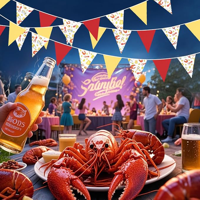 32Ft Crawfish Boil Party Decorations Red Yellow Beer Crawfish Pennant Banner - Image 6