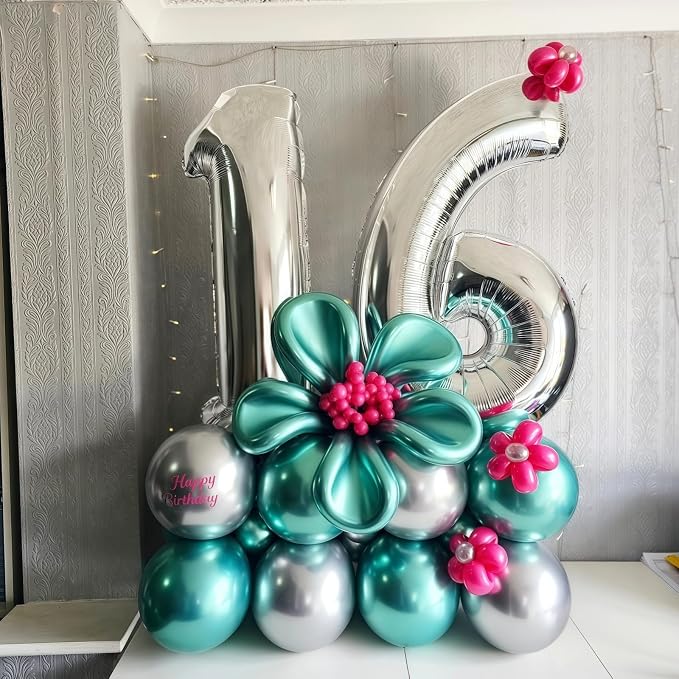 19th Birthday Balloon for Girls Boys, 40 Inch Silver Number 1 & 9 Mylar - Image 3