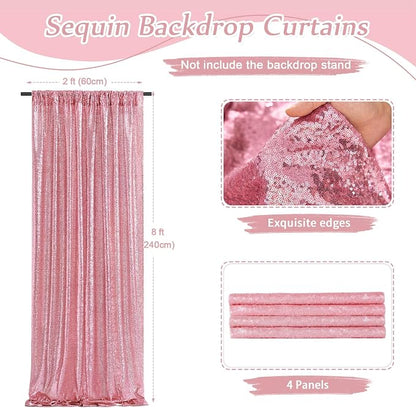 Sequin Backdrop 4 Pcs 2ftx8ft Glitter Blush Pink Party Backdrop Curtain Wedding - Image 2