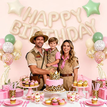 29PC Cream Pink Leopard Happy Birthday Balloon Banner, 16Inch 3D Aluminum - Image 7