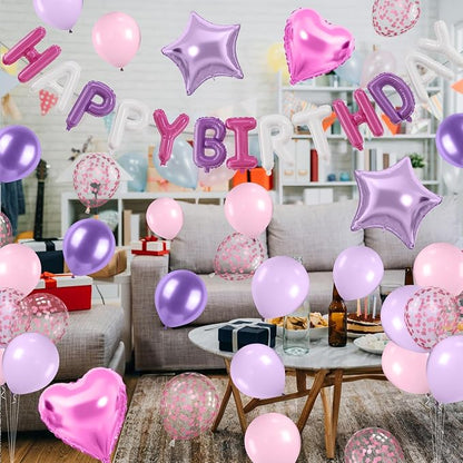 29PC Pink Purple Happy Birthday Balloon Banner, 16 Inch Foil Letters Letter - Image 9
