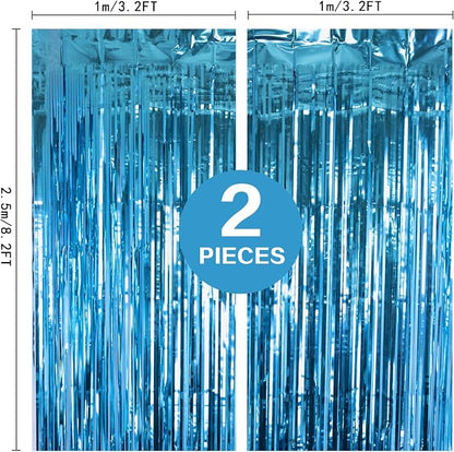 2 Pack Lake Blue Foil Fringe Curtains Tinsel Backdrop, 3.2Ft x 8.2Ft Metallic - Image 3