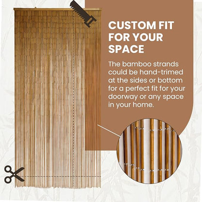 Natural Bamboo Beaded Curtain for Doorway 35.4" x 78.7" | 90-strand bead curtain - Image 4