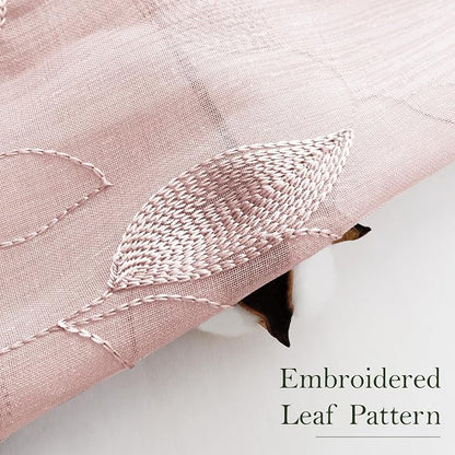 HOMEIDEAS Blush Pink Floral Sheer Curtains 84 Inches Long 2 Panels Embroidered - Image 3