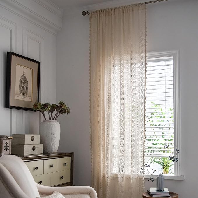 Sutuo Home Boho Curtains Crochet Lace Sheer Bohemian Stylish - Image 4