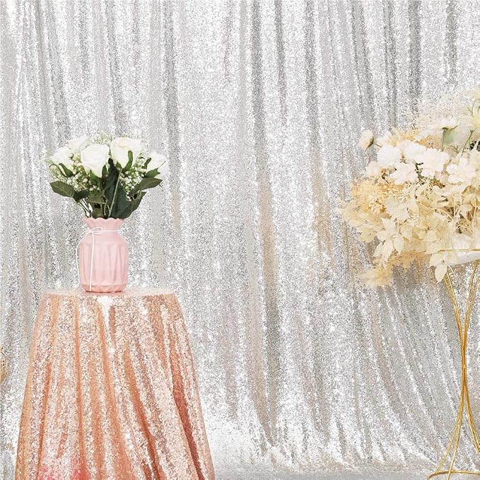 Poise3EHome 5FT x 7FT Silver Sequin Photography Backdrop Curtain - Image 9