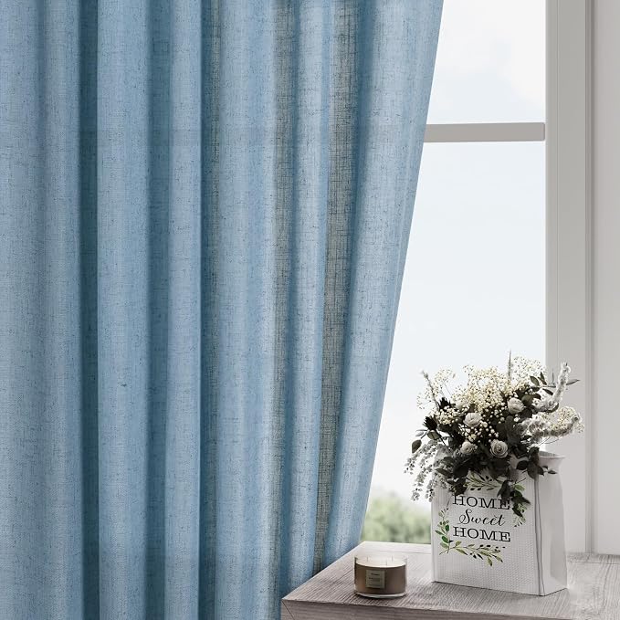Dusty Blue Linen Curtains 95 Inch Length - Image 5