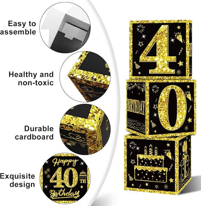 Eiurteao 3pcs Black Gold 40th Birthday Decorations Boxes - Image 5