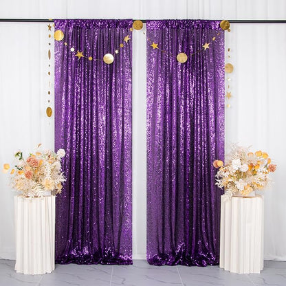 ShinyBeauty Purple Sequin Backdrop 7x7FT, 2 Pack Shimmer Wall Backdrop | - Image 2