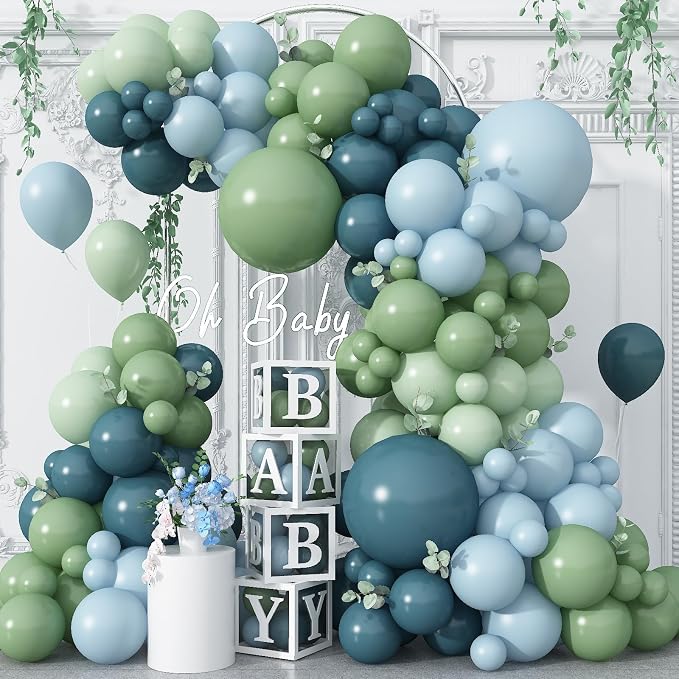 Blue and Green Balloon Arch Kit 107Pcs Dusty Blue Sage Green Balloons Garland by Domgoge