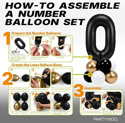 PartyWoo Number Balloons 40 Inch Black Number 40 Kit 33pcs - Image 6