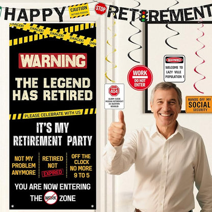 Roetyce Retirement Decorations, Caution Legend Has Retired Door Banner | Office - Image 7