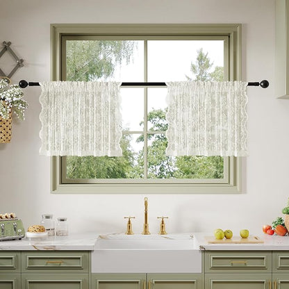 Anmao Vintage Lace Kitchen Curtains 18 Inches Long 2 Panels, Romantic Semi by Anmao