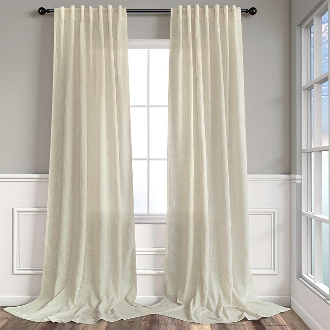 Pitalk Birch Beige Linen Curtains 96 Inches Long 2 Panels by Pitalk