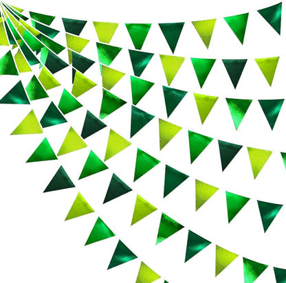Gradient Green Party Decorations Metallic Fabric Ombre Green Triangle Pennant by pinkblume