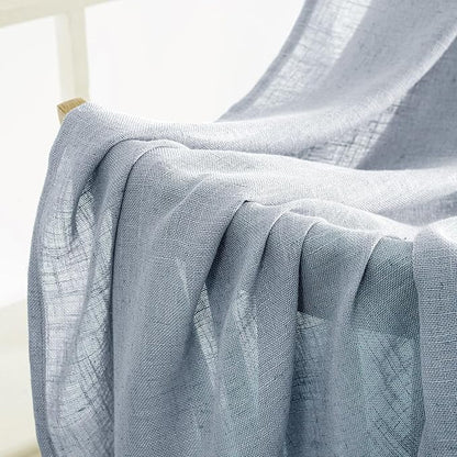 MIULEE Chambray Blue Linen Curtains 52x63 Inch Long - Image 6