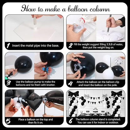Black and White Bow Balloon Column Stand Kit Set of 2 - Image 5