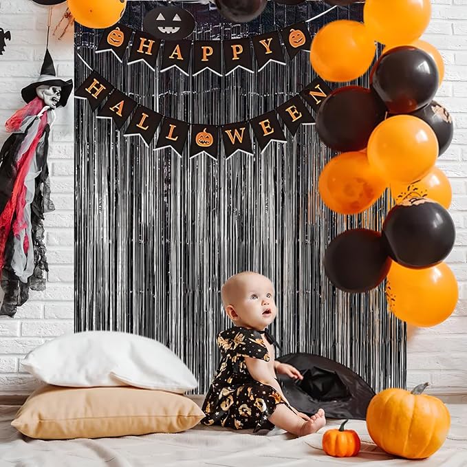 BRAVESHINE Black Foil Fringe Curtains | Metallic Tinsel Backdrop | 2 Pack | - Image 5