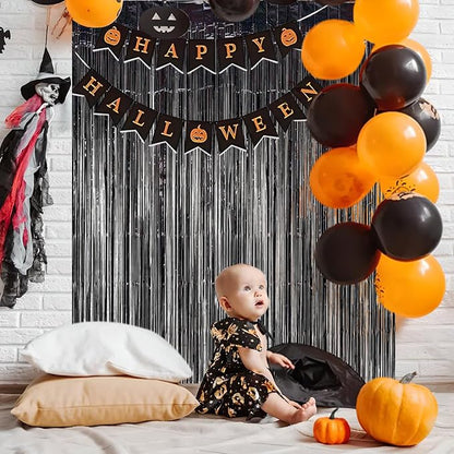BRAVESHINE Black Foil Fringe Curtains | Metallic Tinsel Backdrop | 2 Pack | - Image 5