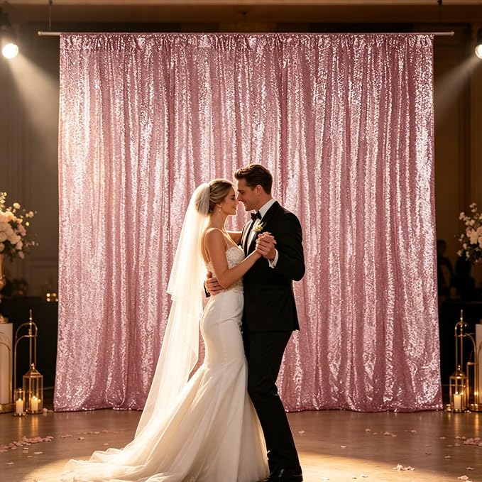 Hahuho Rose Gold Sequin Backdrop Curtain, Party Decoration（4 Panels, 2FT x 8FT - Image 6