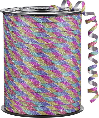 Rainbow Curling Ribbon, 500 Yards, 1/5 Inch | Glitter, by CLUEWR