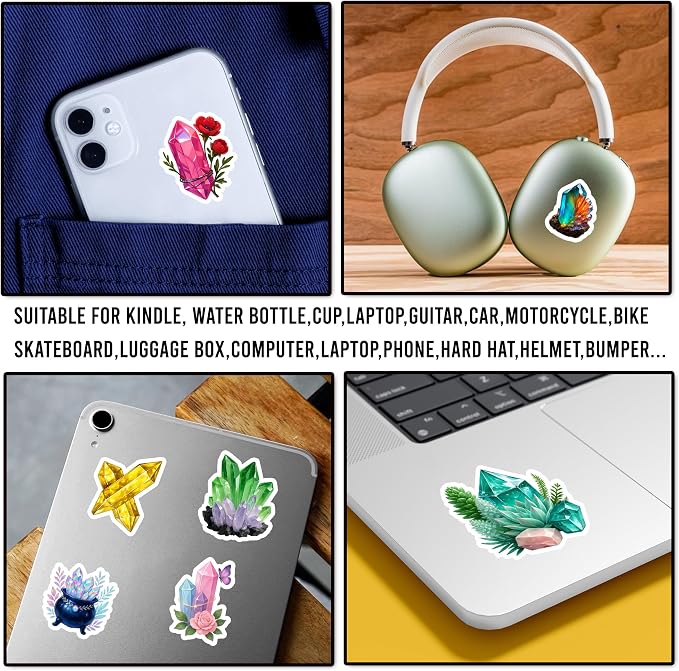 50 Pcs Crystal Stickers Spiritual Crystals Vinyl Decal Waterproof Boho Gemstone - Image 4
