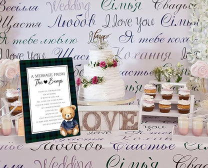 Vintage Bear A Message From the Bump Baby Shower Signs, Tartan Plaid Wooden - Image 4