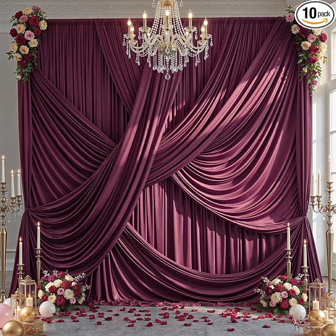 50ft×12ft Burgundy Backdrop Curtains by PartyVillage